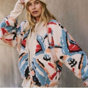FP Movement by Free People Hit the Slopes Fleece Jacket in Multi Combo Small